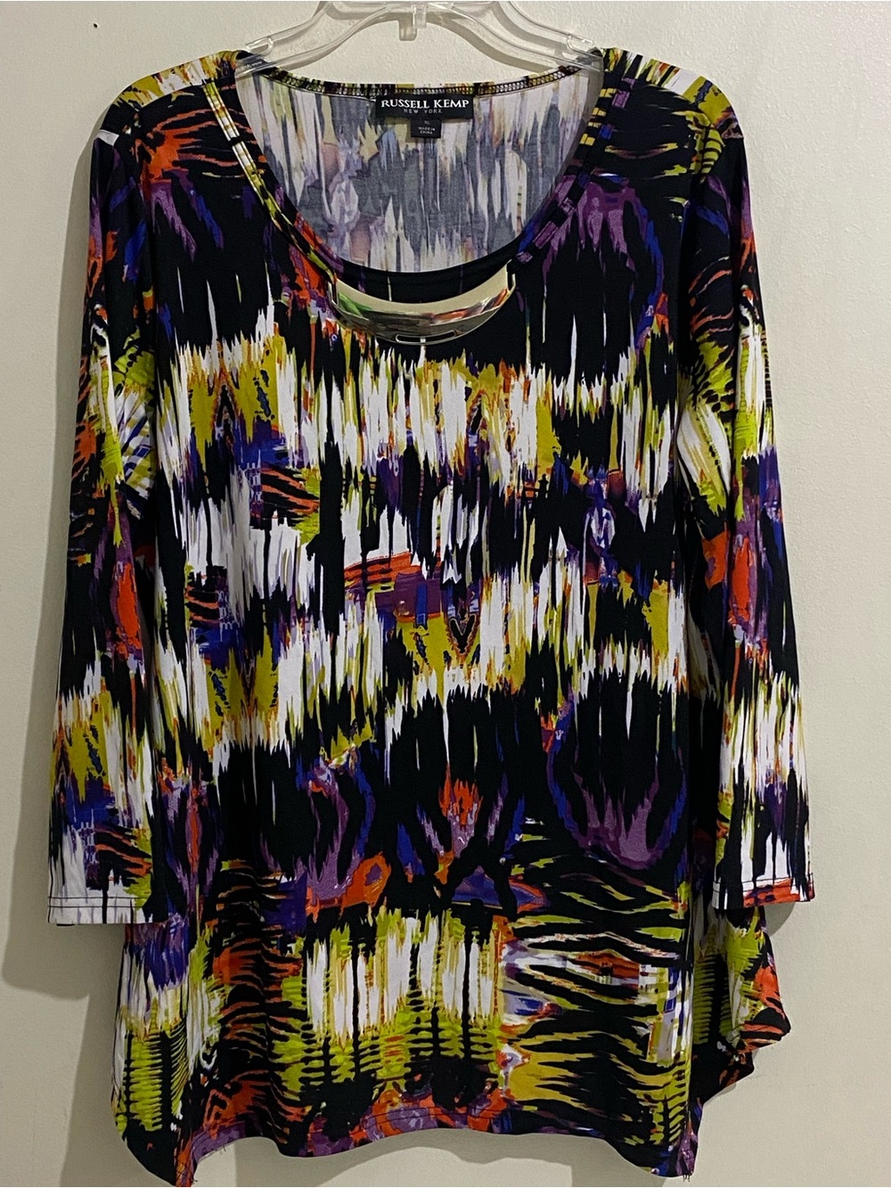 Russell Kemp Black Abstract Print Scoop Neck Long Sleeve Top